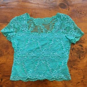 EUC teal lace top with scallop details